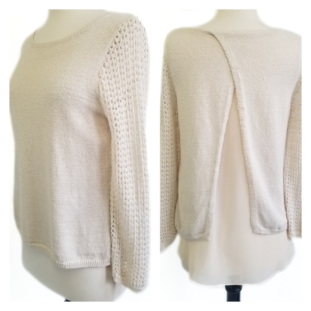 LUCKY BRAND Cream Knit Top Split Back Size XS